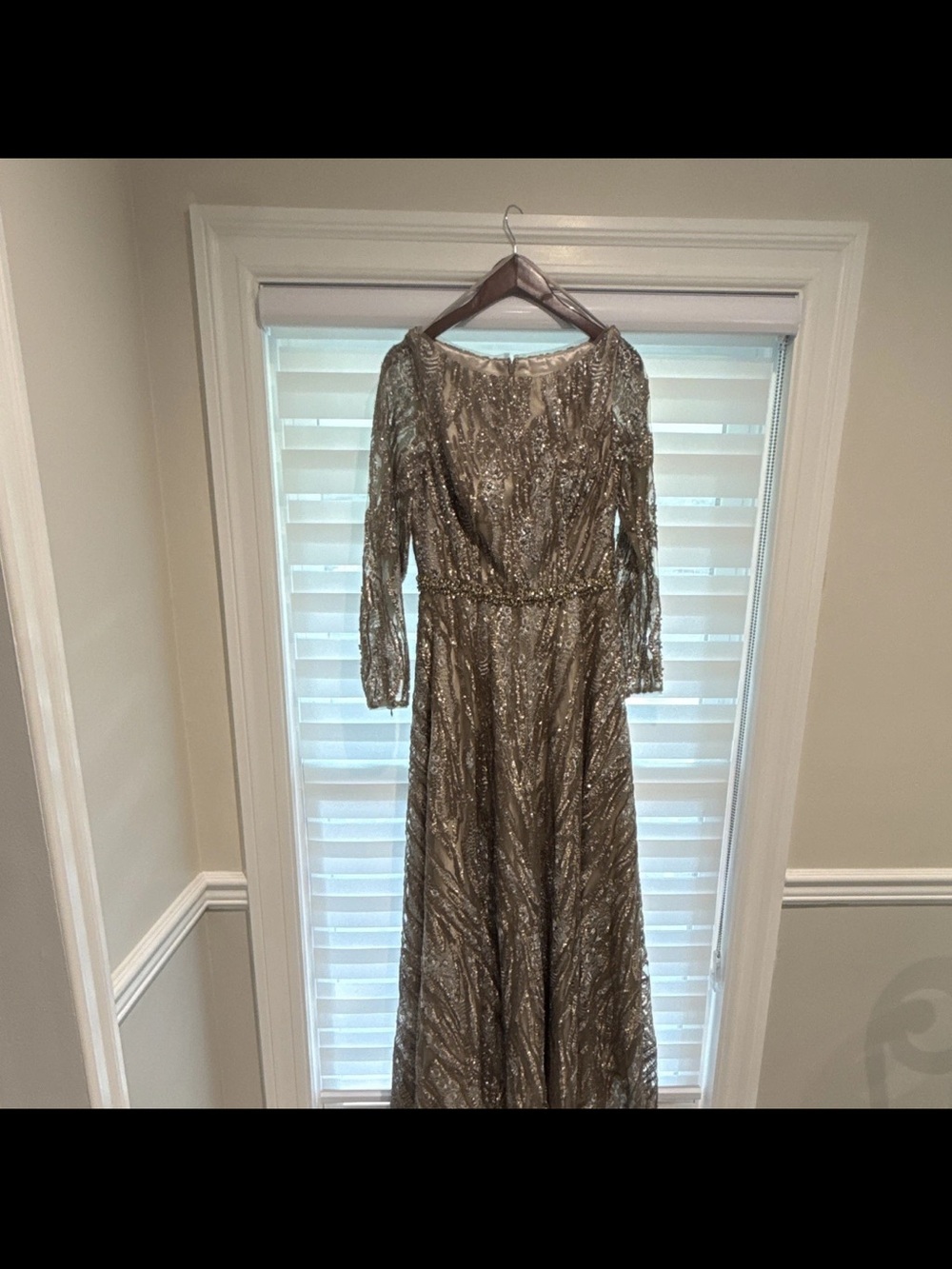 Mac Duggal Metallic Gold Long Sleeve Sequin Gown